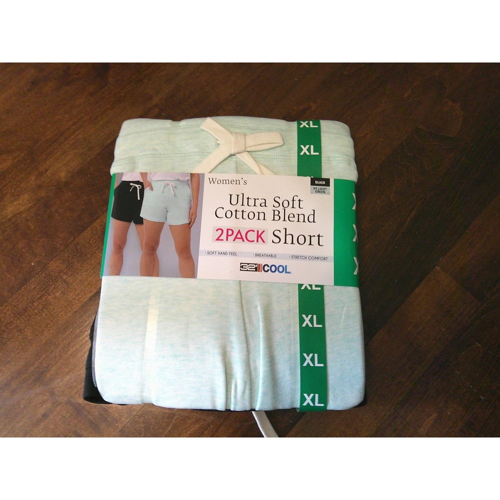 32 Degrees Shorts Women XL Black Green New 2-Pack Soft Cotton Blend Stretch